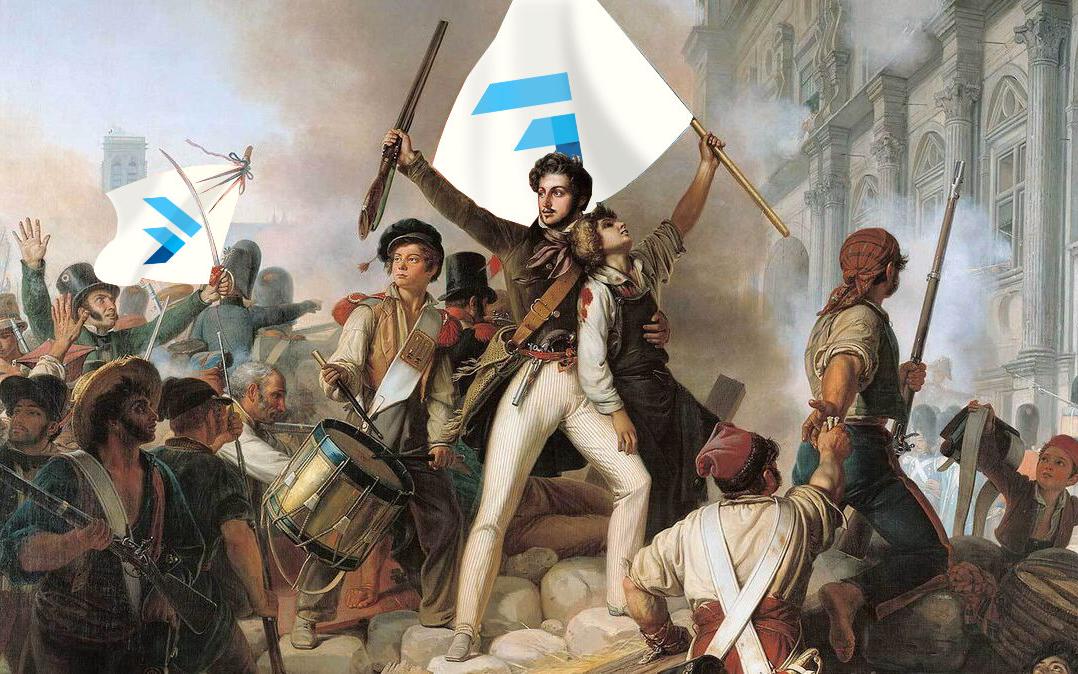 image of a revolution that has flutter logos on the flag | Foresight Mobile